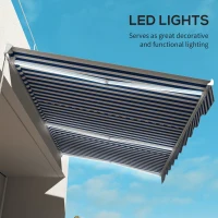 Outsunny 16.5' x 10' Electric Awning, Retractable Awning with LED Lights and Remote Controller for Door and Window, Blue/White(m-6)