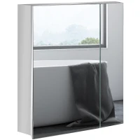 kleankin Wall Mounted Bathroom Medicine Cabinet with Hinged Door Storage Shelves for Living Room and Laundry Room Silver(m-1)