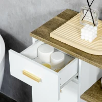 kleankin Bathroom Floor Cabinet, Side Storage Organizer Cabinet with Drawer and Shelves for Bathroom, Entryway and Kitchen, White and Natural(m-8)