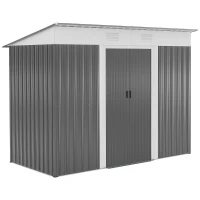 Outsunny 8' x 3.5' Metal Lean to Garden Shed, Outdoor Storage Shed, Garden Tool House with Double Sliding Doors, 2 Air Vents for Backyard, Patio, Lawn, Gray(m-1)