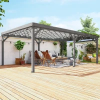 Outsunny 12' x 20' Outdoor Wooden Pergola, Grape Vine Gazebo with Concrete Anchors for Garden, Patio, Backyard, Deck, Gray(m-2)