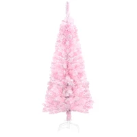 HOMCOM 4 ft Flocked Pencil Christmas Tree, Artificial Christmas Tree with Realistic Branches, Auto Open and Steel Base, Pink(m-2)