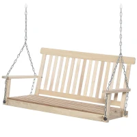 Outsunny 2-Seater Hanging Porch Swing Outdoor Patio Swing Chair Seat with Slatted Build and Chains, 440lbs Weight Capacity, Natural(m-11)