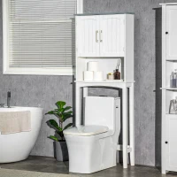 kleankin Modern Over The Toilet Storage Cabinet, Double Door Over Toilet Bathroom Organizer with Adjustable Shelf and Open Shelf, Space Saver, White(m-8)