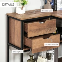 HOMCOM L-Shaped Home Offie Computer Desk with Storage Shelves, 2 Dawers and Industrial Steel Frame, Black/Brown(m-6)