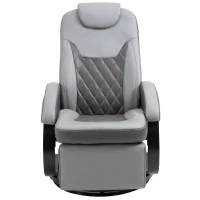 HOMCOM Faux Leather Manual Recliner, Adjustable Swivel Lounge Chair, Armchair with Footrest and Round Base for Living Room, Gray(m-13)