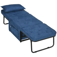 HOMCOM Ottoman Sofa Bed, 4 in 1 Multi-Function Button Tufted Folding Sleeper Chair Bed with Adjustable Backrest, Pillow, Side Pocket for Home Office, Bedroom, Living Room, Blue(m-11)