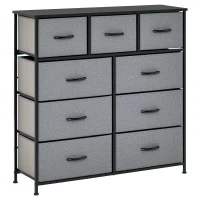 HOMCOM 9 Drawers Storage Chest Dresser Organizer Unit w/ Steel Frame, Wood Top, Easy Pull Fabric Bins, for Hallway, Closet, Entryway, Black & Gray(m-1)
