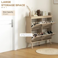 HOMCOM Shoe Cabinet for entryway, Shoe Storage Cabinet with 4 Flip Drawers and Adjustable Shelves for 20 Pairs of Shoes, Oak(m-4)