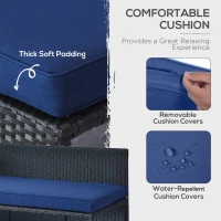 Outsunny 3 Piece Patio Furniture Set, Rattan Outdoor Sofa Set with Chaise Lounge & Loveseat, Soft Cushions, Tempered Glass Table, L-Shaped Sectional Couch, Blue(m-5)