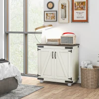 HOMCOM Kitchen Sideboard, Buffet Cabinet with Barn Door and Adjustable Shelf, Distressed White(m-10)
