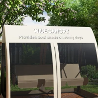 Outsunny 3 Seat Outdoor Swing Chair Convertible Covered Day Bed with Canopy, Mesh Netting, Steel Stand for Garden, Patio, Coffee(m-6)