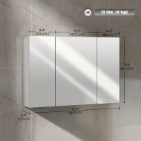 kleankin 35" x 24" Wall Mounted Bathroom Cabinet with Mirror, Bathroom Medicine Cabinet with 3 Doors Adjustable Shelves, Grey(m-3)