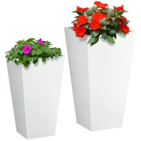 Outsunny 2-Pack Outdoor Planter Set, Flower Pots with Drainage Holes, Durable & Stackable Plant Pot, 22in & 18in, White(m-1)