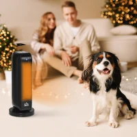 HOMCOM 1500W Ceramic Space Heater, 2-In-1 Oscillating Portable Heater with Three Heating Modes(High, Low, Fan), Timer, Remote Control, for Indoor Use, Black(m-3)
