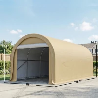 Outsunny 10' x 16' Carport, Heavy Duty Portable Garage Storage Tent with Large Zippered Door, Anti-UV PE Canopy Cover for Car, Truck, Boat, Motorcycle, Bike, Garden Tools, Outdoor Work, Beige(m-3)
