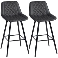 HOMCOM PU Leather Counter Height Bar Chairs Set of 2, 27.75" Bar Stools with Metal Legs for Dining Area, Kitchen Island, Black(m-9)