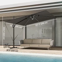 Outsunny 10 x 9.7 ft Offset Cantilever Patio Umbrella with Lights, Wind Rope, UPF50+ Outdoor Cantilever Parasol, Dark Grey(m-3)