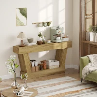 HOMCOM 63 Inch Vintage Console Table, Narrow Entryway Table with Open Shelf for Living Room, Oak(m-8)