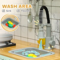 Qaba Play Kitchen, Corner Kids Kitchen Playset w/ Chalkboard, Range Hood, Ice Maker, Stove, Microwave, Sound & Lights(m-9)