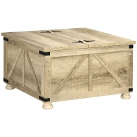 HOMCOM Farmhouse Coffee Table with Storage, Large Square Coffee Table for Living Room Furniture, Wooden Center Table(m-11)