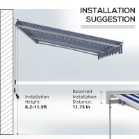 Outsunny 16.5' x 10' Electric Awning, Retractable Awning with LED Lights and Remote Controller for Door and Window, Blue/White(m-4)