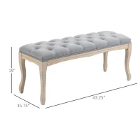 HOMCOM 43" Upholstered Entryway Bench, Linen Fabric Ottoman Stool with Button Tufted Seat, and Rubber Wood Legs for Living Room, Bedroom, or Hallway, Gray(m-14)