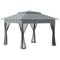 Outsunny 11' x 11' Pop Up Canopy, Outdoor Patio Gazebo Shelter with Removable Zipper Netting, Instant Event Tent w/ 114 Square Feet of Shade and Carry Bag for Backyard, Garden, Gray(m-11)