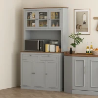 HOMCOM 71" Kitchen Pantry Cabinet with Microwave Stand, Kitchen Hutch with 2 Drawers and Adjustable Shelves, Gray(m-2)