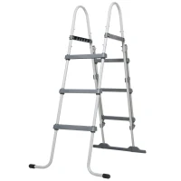 Outsunny 59" Above Ground Swimming Pool Ladder, A-Frame Deck Ladder with Top Platform, Non-slip Steps & Rounded Handrails for 43" Pool Wall Height, Gray(m-11)