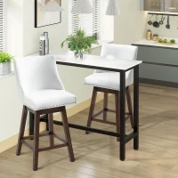 HOMCOM 28" Swivel Bar Height Bar Stools Set of 2, Armless PU Leather Upholstered Barstools Chairs with Nailhead Trim and Wood Legs, White(m-2)