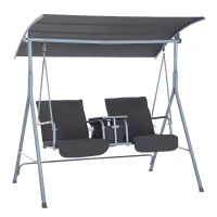 Outsunny 2-Seater Outdoor Porch Swing with Canopy and Table, Patio Swing Chair for Garden, Poolside, Backyard, Gray(m-1)