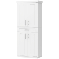 HOMCOM Modern Kitchen Pantry Freestanding Cabinet Cupboard with Doors and Drawer, Adjustable Shelving, White