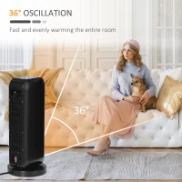HOMCOM 1500W Ceramic Space Heater, 2-In-1 Oscillating Portable Heater with Three Heating Modes(High, Low, Fan), Timer, Remote Control, for Indoor Use, Black(m-18)