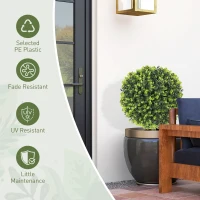HOMCOM 2 Pack 1.3ft Artificial Ball Eucalyptus Topiary with Ground Stake, UV Resistant Faux Greenery for Indoor Outdoor(m-7)