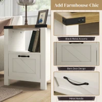 HOMCOM Side Table with Storage, Farmhouse End Table with Drawer, Open Shelf and Barn-style Panel, Nightstand for Living Room, Bedroom, White(m-5)
