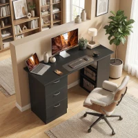 HOMCOM Computer Desk, 47" Writing Table with 3-Tier Shelves and 3 Reversible Drawers for Home Office, Bedroom, Black(m-8)