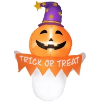 Outsunny 3.4ft Inflatable Halloween Window Sticker Ghost with Orange Face, Blow Up LED  Display for Garden Indoor Outdoor(m-11)