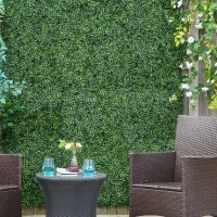 Outsunny 12 PCS Artificial Boxwood Panels Topiary Wall Greenery Backdrop, Privacy Hedge Screen 4 Layer Roll, Light Green(m-10)