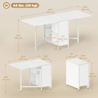 HOMCOM Multi-use Foldable Table with Hideaway Shelves, Drop Leaf Table for Kitchen, Dining, Study and Office, White(m-3)