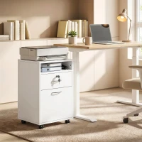 HOMCOM 24" Vertical Filing Cabinet with Lockable Drawer, Mobile File Cabinet with 2 Keys, Wheels for Home Office, White(m-1)