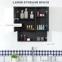 kleankin Wall-Mounted Medicine Cabinet, Bathroom Mirror Cabinet with Double Doors and Storage Shelves, Black(m-5)