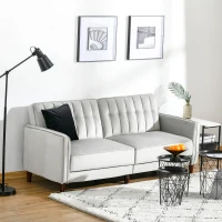 HOMCOM Convertible Sofa Sleeper Futon with Split Back Design Recline, Thick Padded Velvet-Touch Cushion Seating and Wood Legs, Light Grey(m-2)