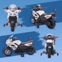 Aosom 6V Kids Motorcycle Police Electric Ride-On Dirt Bike Off-road Street Bike Battery Powered Rechargeable Horn Headlights Training Wheels Realistic Sounds for Girls and Boys 18 - 36 months White(m-17)