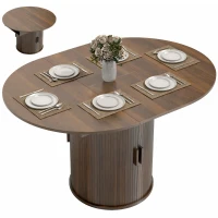 HOMCOM Extendable Dining Table for 6, 60" Farmhouse Kitchen Table with 2-Tier Storage Shelf and Fluted Sliding Doors, Walnut(m-2)