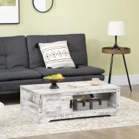 HOMCOM Rustic Coffee Table with Storage, Vintage Coffee Table for Living Room Furniture, Cocktail Table with Cabinet, Open Storage Compartments(m-2)