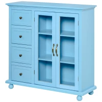 HOMCOM Storage Sideboard Cabinet with 4 Drawers and Glass Door Cupboard, Console Table for Living Room, Kitchen(m-15)