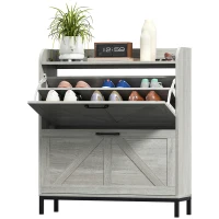 HOMCOM Shoe Cabinet Organizer with 2 Flip Drawers, Legs, Narrow Shoe Storage Cabinet for Entryway, Hallway, Light Gray(m-1)