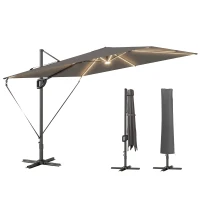 Outsunny 10 x 9.7 ft Offset Cantilever Patio Umbrella with Lights, Wind Rope, UPF50+ Outdoor Cantilever Parasol, Dark Grey(m-2)