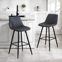 HOMCOM PU Leather Counter Height Bar Chairs Set of 2, 27.75" Bar Stools with Metal Legs for Dining Area, Kitchen Island, Black(m-8)